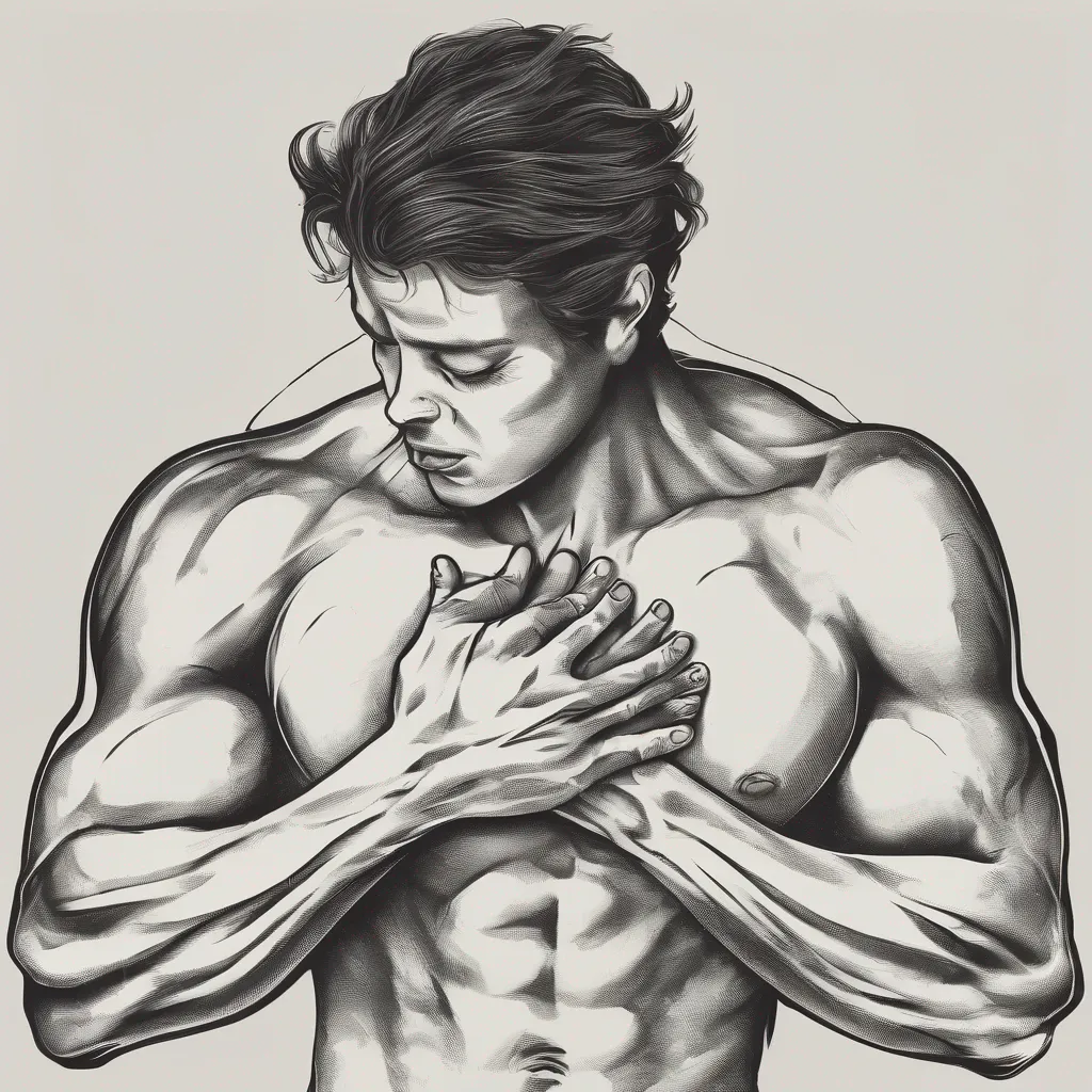 Strong hands grasping chest passionately